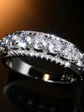 EternityShiny Round CZ Trendy 925 Silver Plated Fashion Ring